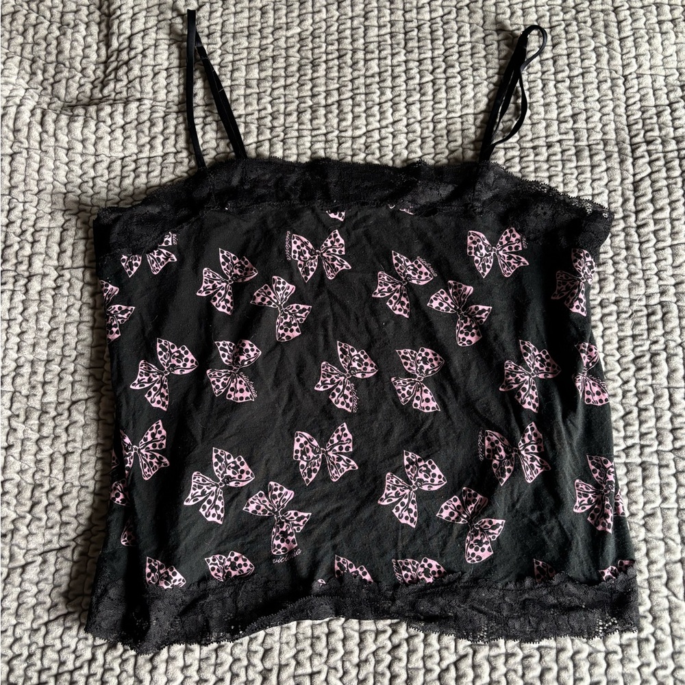Victoria's Secret Black Camisole with Pink Bows and Lace Size Large